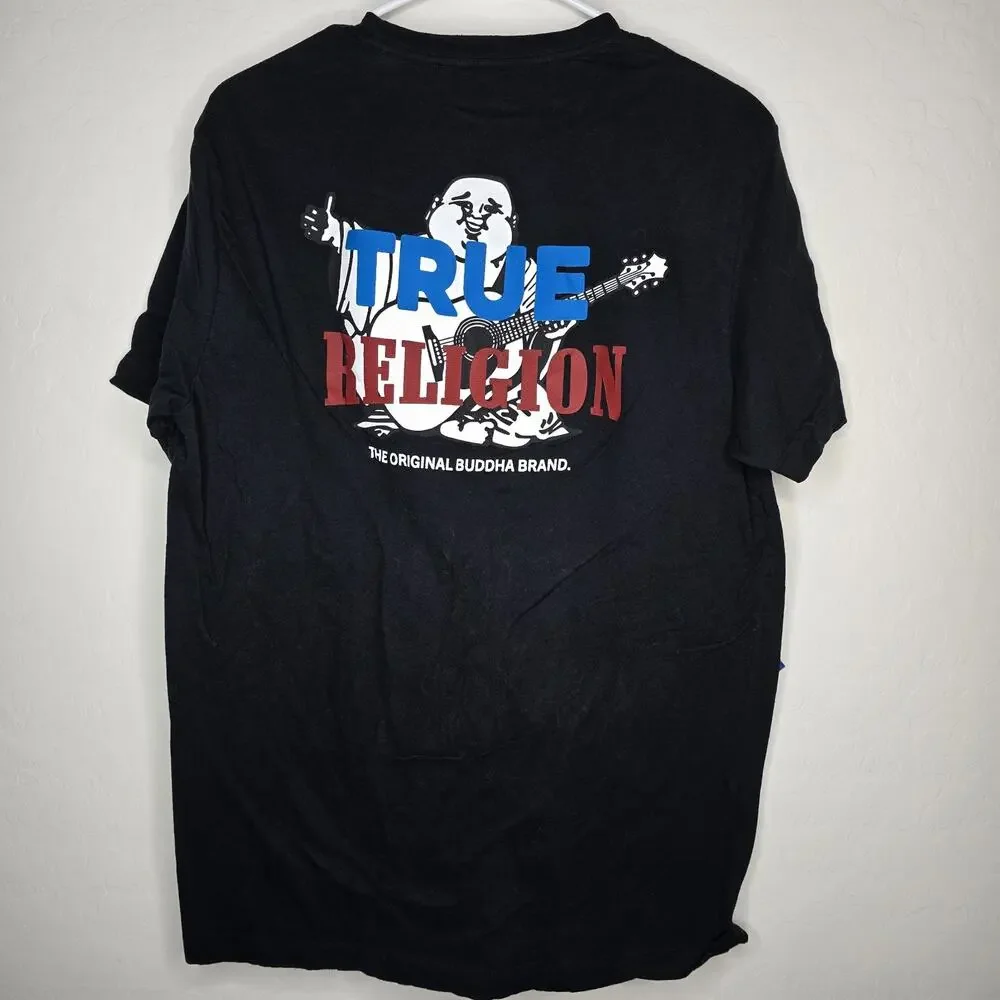 True Religion Buddha Logo Graphic T-Shirt Men's Large Black Short Sleeve Tee